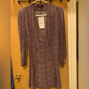 New!! ZARA Floral Printed V-neck Double Breasted Blazer Jumpsuit Playsuit Dress.